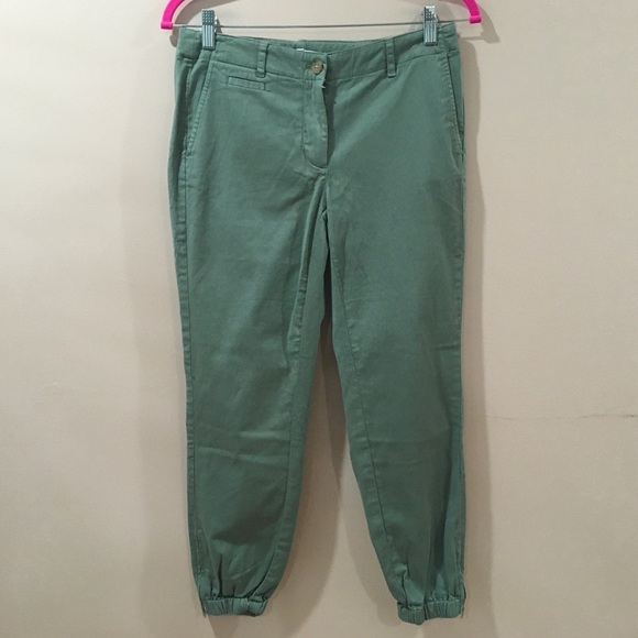 J.Jill Joggers Chino Stretch Zipper Leg Elastic Hem  Green Pants 4P New Womens - Picture 1 of 9